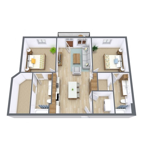 Floor plan for 2 beds, 2 baths, 1064 sqft